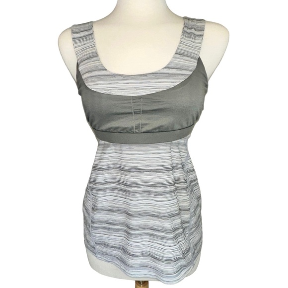 Lululemon Scoop Neck Low Back Mini Cyber Stripe White Silver Fox Tank 10 - Picture 8 of 16